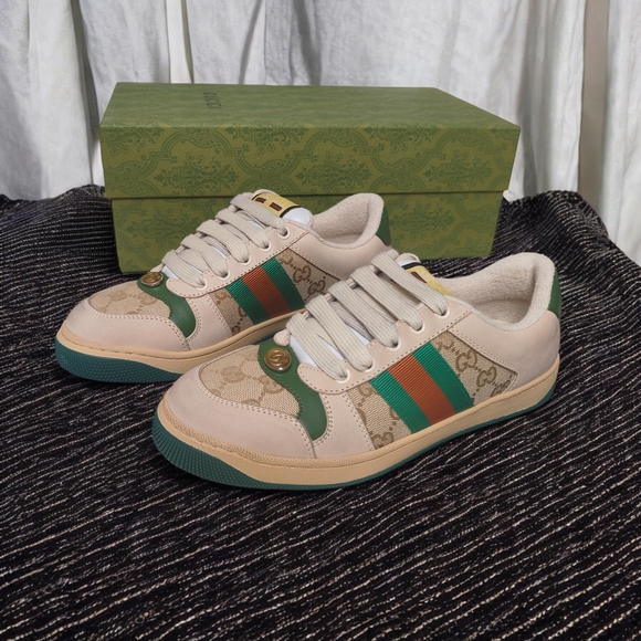 Gucci Cream and Green Stripe Sneakers - Picture 1 of 7